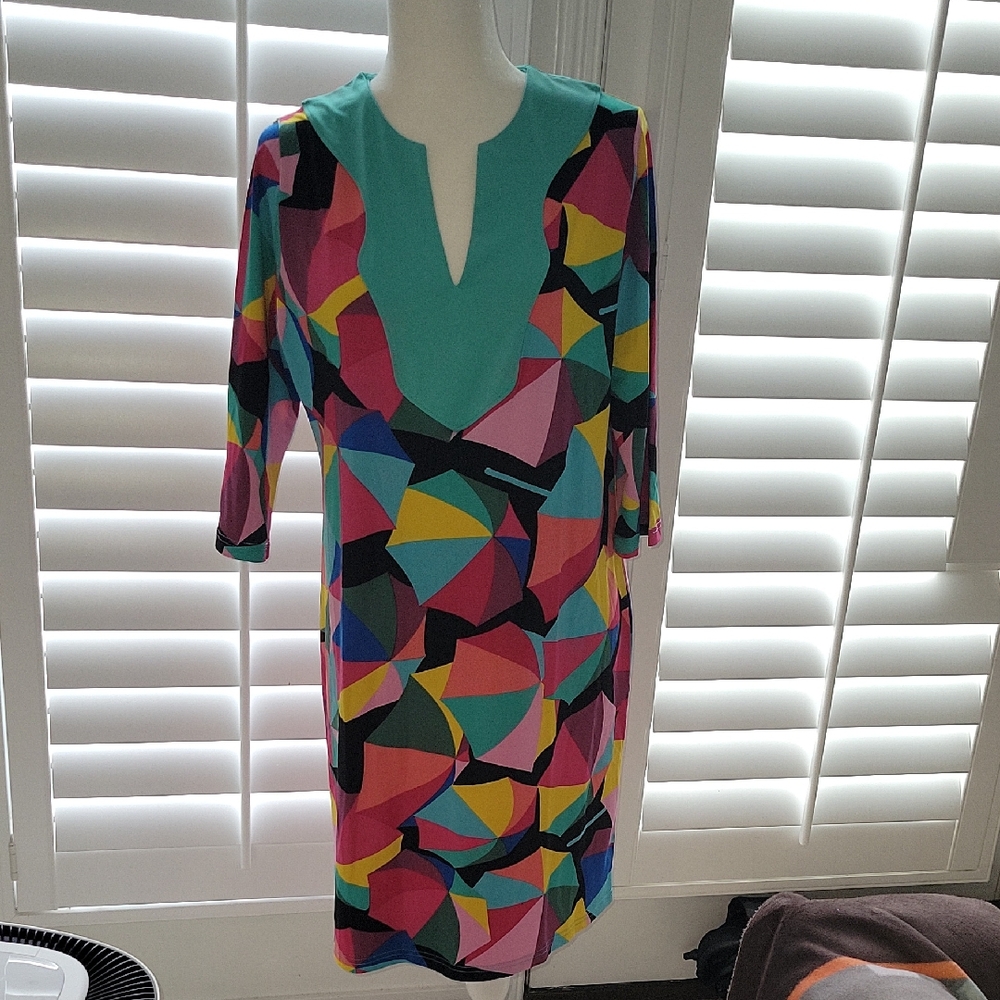 Tracy Negoshian Colorful Geometric Midi Dress